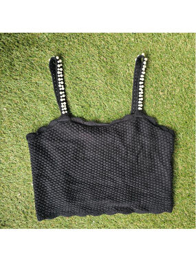 House of Harlow 1960 Pearl Strap Knit Crop Top